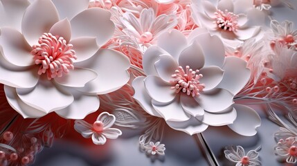 3d illustration , wooden planks background with beautiful flowers on background , custom wallpaper design. Generative Ai