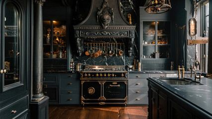 Luxury kitchen in an old house. Furniture and interior design