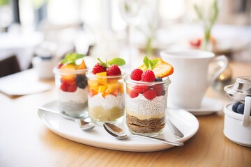 mini glasses of chia pudding at a brunch setting
