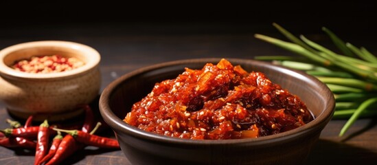 Korean spicy-sweet condiment made from fermented red chili paste.
