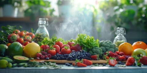 Various delicious and nutritious meals using different types of food. Vegetarian food for diet and health