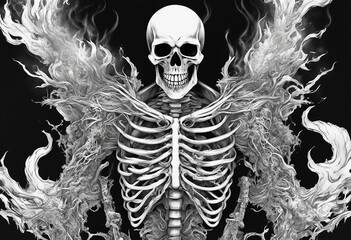 Image of a Skeleton burning in fire.