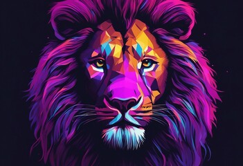 Colorful Head of a lion with an artistic background. Beautiful lion head design.