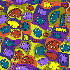 Seamless vector pattern with hand drawn colorful clouds and cells 