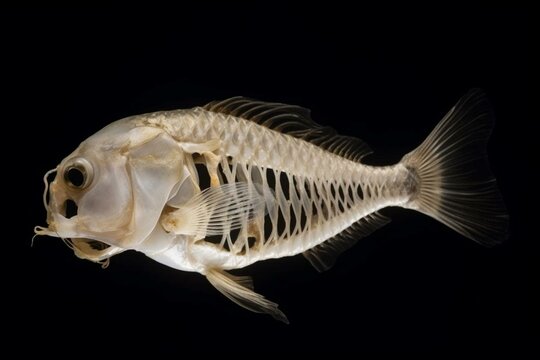 isolated carp fish skeleton against black background. Generative AI