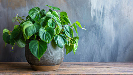 lush overgrown heart leaf Philodendron in a big minimalistic modern pot