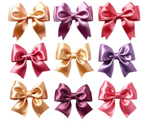 Multi-colored bows isolated on white background, for attaching gifts, hair, using at festivals