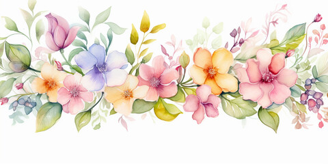 Spring flowers arrangement. Floral ornament. Pastel color, isolated watercolor illustrator.