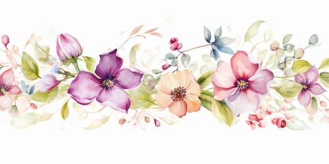 Fototapeta na wymiar Spring flowers arrangement. Floral ornament. Pastel color, isolated watercolor illustrator.