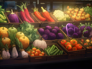Fresh Vegetables in Shop Anime Style AI Artwork