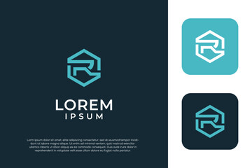 Letter R logo icon design template elements with hexagon shape - obrazy, fototapety, plakaty