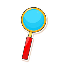 magnifying glass cartoon sticker illustration. hand draw style