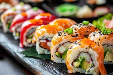 photo traditional fresh japanese sushi rolls
