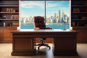 Modern city view workplace for a specialist in a construction company or a real estate agent