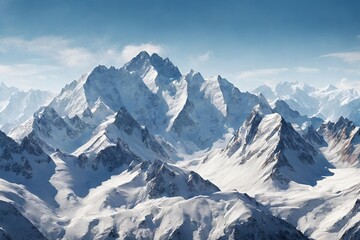 Fototapeta na wymiar Mountain range with snow-capped peaks and a clear blue sky