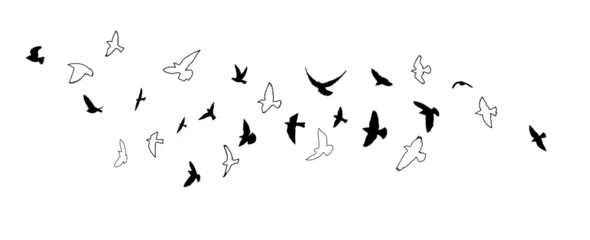 Muurstickers Flying birds silhouette flock. hand drawing. Not AI, Vector illustration © Мария Неноглядова