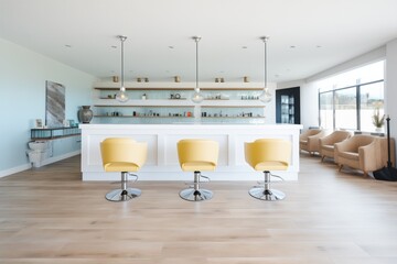 wide angle of a modern hair salon interior with chairs