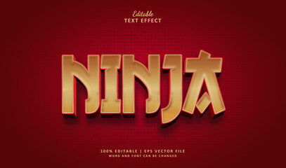 Ninja Editable Text Effect Style 3D Gold Asian Theme - obrazy, fototapety, plakaty