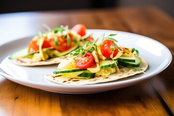 pita sandwich with hummus, cucumber, and tomato slices