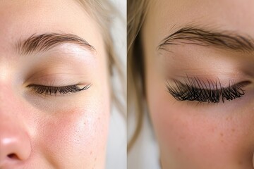 woman before and after eyelashes extensions