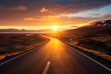 empty asphalt road at sunset road trip adventure