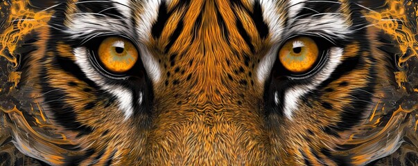 Majestic tiger. Closeup portrait of wild bengal tiger intense gaze and powerful presence perfect...