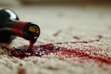 Overturned Bottle of Red Wine on Carpet