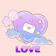 Romantic love with heart and balloon ready for Valentine greeting card. Vector illustrator 