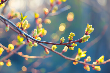 spring and early blossom, buds on a tree branch. fresh early morning. nature, flowers, fitness. green and healthy life style, start of life. March, april, february.