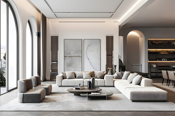 Fototapeta premium Modern Living Room with Large Windows