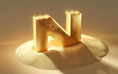 A letter A-Z  isometric design, dreamy gold tone, sun lights , Shell and sand  covered, Abbreviation letter A-Z. - obrazy, fototapety, plakaty