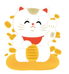 まねきねこと小判のかわいいイラスト