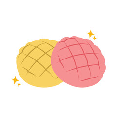 illustration of a melon pan original and strawberry flavor