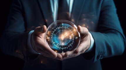 businessman pushing a button on a touch screen