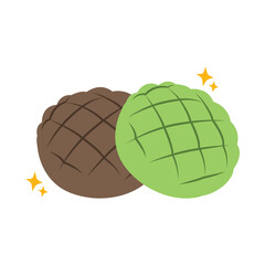 illustration of a melon pan chocolate and matcha