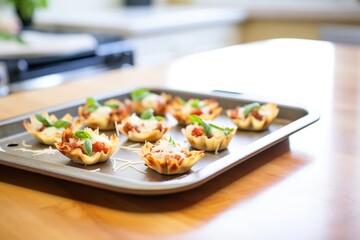 mini lasagna cups in a muffin tin, freshly baked