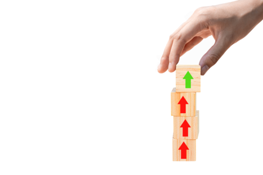 Place wooden blocks as a step towards the goal on wooden table. Business ideas for successful growth process.PNG	