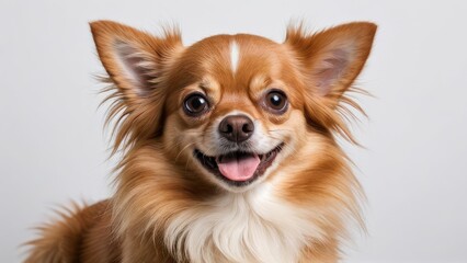 Portrait of red chihuahua dog on grey background