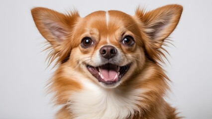 Portrait of red chihuahua dog on grey background