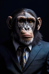 Portrait of a monkey dressed in a formal business suit.