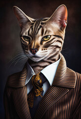 Portrait of a cat dressed in a formal business suit.