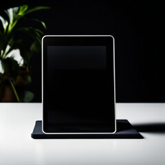 The disconnected tablet is on a table in a dark room.