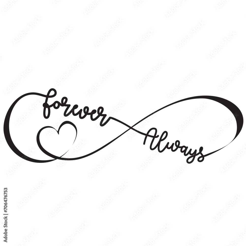 Wall mural always and forever infinity sign design word laser cut heart shape text