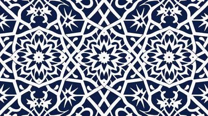Fotobehang Islamic ornament , persian motiff . 3d ramadan islamic round pattern elements . Geometric circular ornamental arabic symbol . Blue background © alexkich
