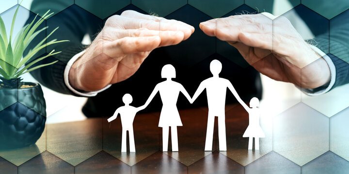 Concept of insured family, geometric pattern