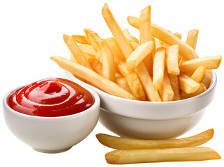 French fries and ketchup illustration PNG element cut out transparent isolated on white background ,PNG file ,artwork graphic design.