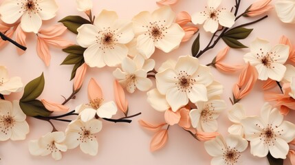 A patterned fabric adorned with blossoming peach flowers. banner