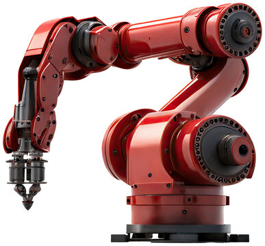 Red Industrial robot arm illustration PNG element cut out transparent isolated on white background ,PNG file ,artwork graphic design.