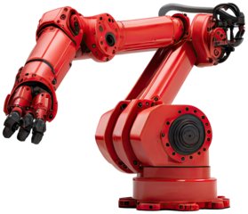 Red Industrial robot arm illustration PNG element cut out transparent isolated on white background ,PNG file ,artwork graphic design.