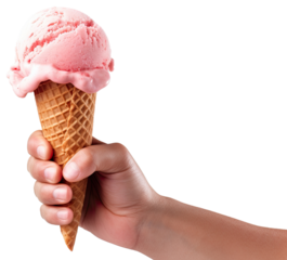 Hand hold strawberry ice cream illustration PNG element cut out transparent isolated on white background ,PNG file ,artwork graphic design.